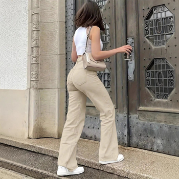 Amazon 2025 Nové európske a americké cezhraničné džínsy Dámske rovné ležérne jednofarebné s vysokým pásom, elastické, outlet z továrne