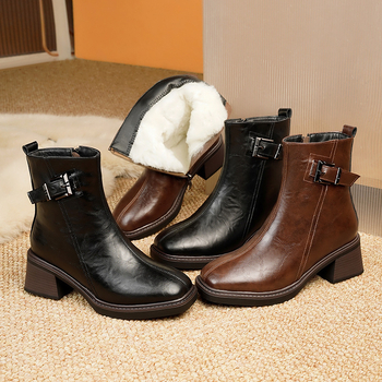 Pohodlné nové jesenné a zimné členkové čižmy, retro martinské čižmy s hrubou podrážkou a vysokým podpätkom, módne členkové čižmy s hrubým podpätkom pre ženy