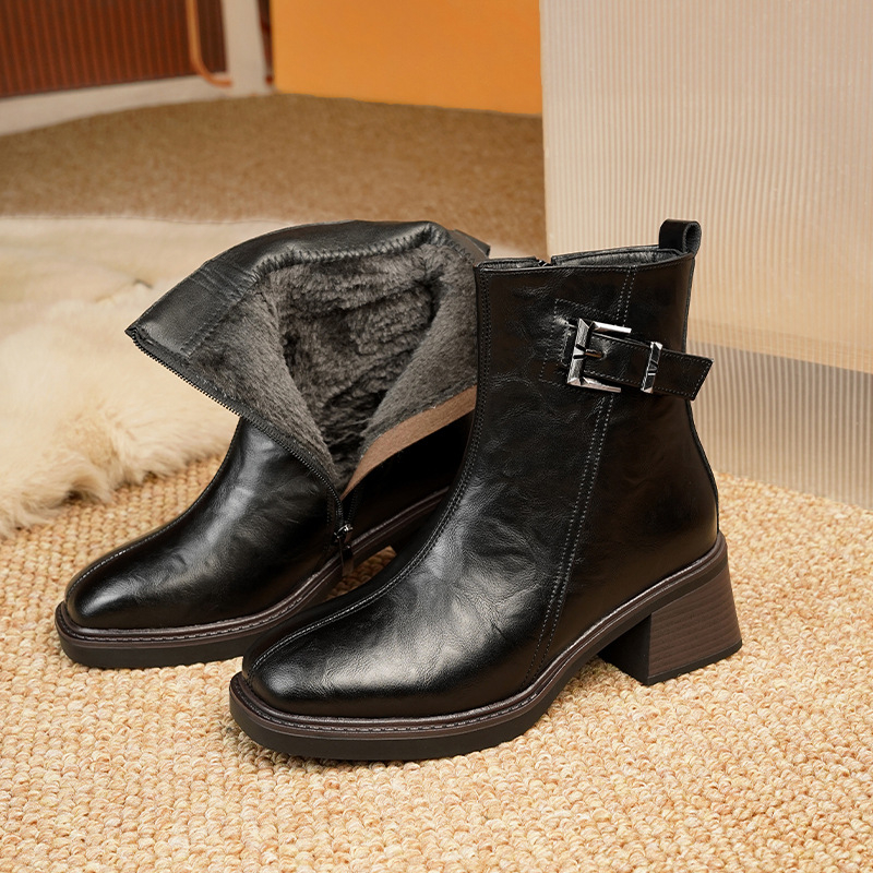 Pohodlné nové jesenné a zimné členkové čižmy, retro martinské čižmy s hrubou podrážkou a vysokým podpätkom, módne členkové čižmy s hrubým podpätkom pre ženy