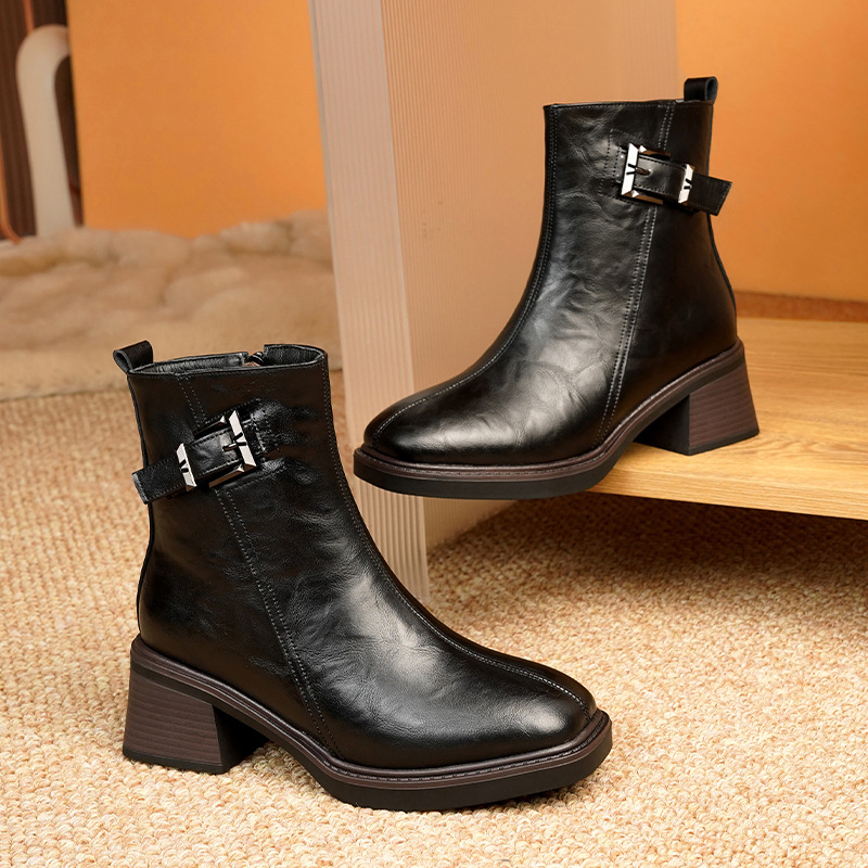 Pohodlné nové jesenné a zimné členkové čižmy, retro martinské čižmy s hrubou podrážkou a vysokým podpätkom, módne členkové čižmy s hrubým podpätkom pre ženy