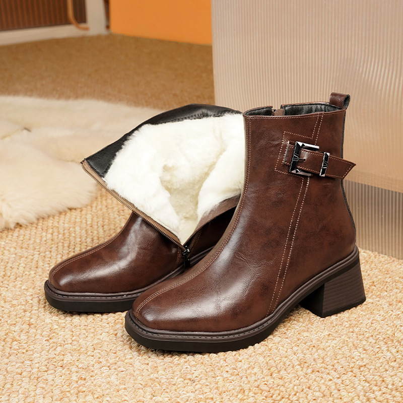 Pohodlné nové jesenné a zimné členkové čižmy, retro martinské čižmy s hrubou podrážkou a vysokým podpätkom, módne členkové čižmy s hrubým podpätkom pre ženy