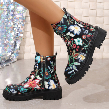 Cizme scurte pentru femei de mărime plus, cu imprimeu pătrat multicolor, cu producători europeni și americani de cizme Martin la modă, în stoc, pentru comerț exterior 2024