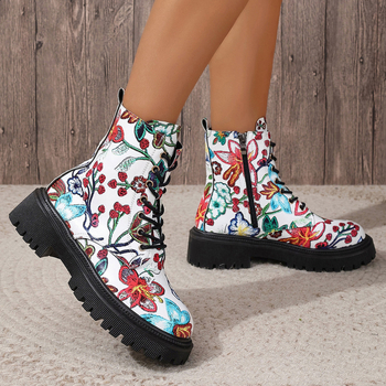 Cizme scurte pentru femei de mărime plus, cu imprimeu pătrat multicolor, cu producători europeni și americani de cizme Martin la modă, în stoc, pentru comerț exterior 2024