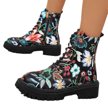 Cizme scurte pentru femei de mărime plus, cu imprimeu pătrat multicolor, cu producători europeni și americani de cizme Martin la modă, în stoc, pentru comerț exterior 2024