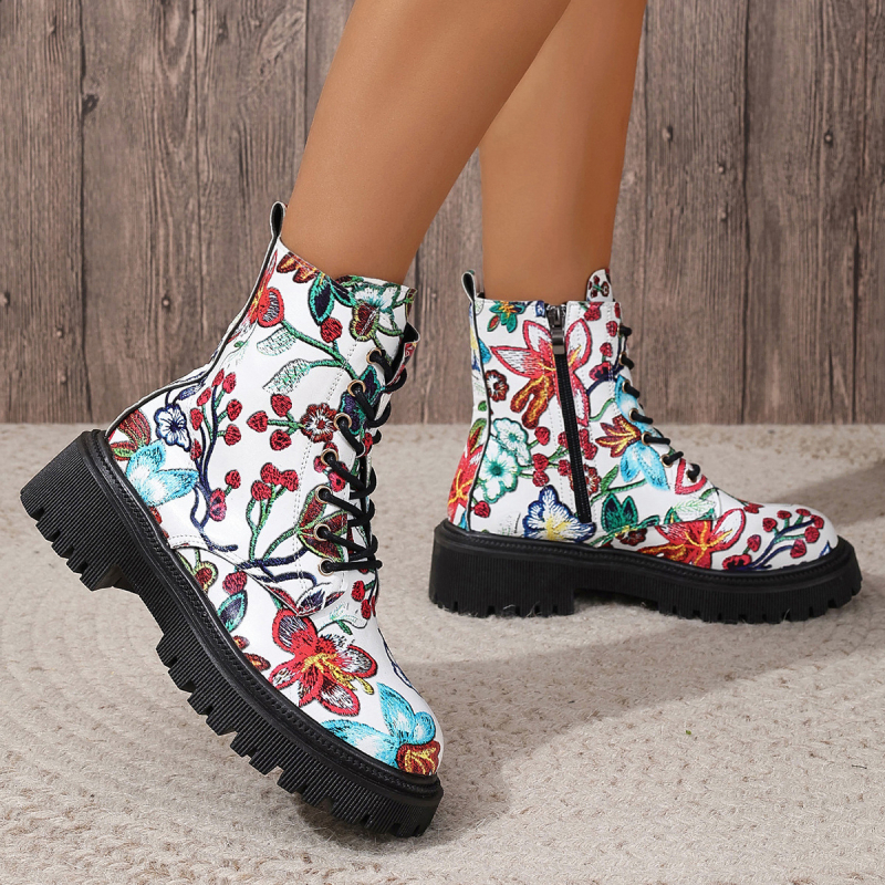 Cizme scurte pentru femei de mărime plus, cu imprimeu pătrat multicolor, cu producători europeni și americani de cizme Martin la modă, în stoc, pentru comerț exterior 2024