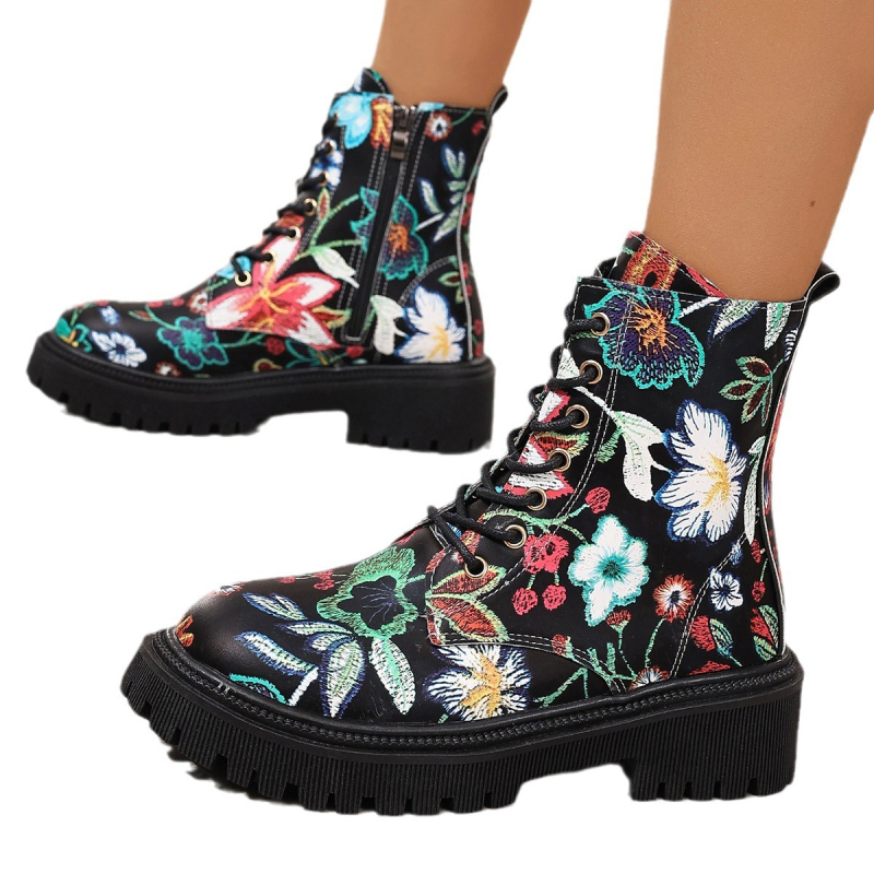 Cizme scurte pentru femei de mărime plus, cu imprimeu pătrat multicolor, cu producători europeni și americani de cizme Martin la modă, în stoc, pentru comerț exterior 2024