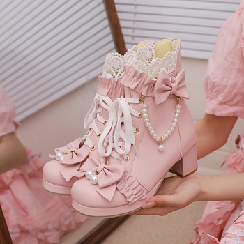 Παπούτσια μεγάλων και μικρών μεγεθών 30-43, σύνθετα φιόγκο, αρχαίες κοντές μπότες με χοντρό τακούνι, γυναικείες φθινοπωρινές και χειμωνιάτικες, νέες γυναικείες μπότες, μπότες Lolita με μεσαίο τακούνι