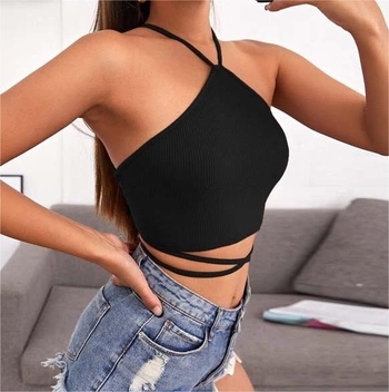 Amazon 2024 Νέο Καλοκαιρινό Στυλ Σέξι, Καθαρό Χρώμα, Κοντό Μπλούζα χωρίς Πλάτη, Σέξι, Μοντέρνο, Σέξι, Ευρωπαϊκό και Αμερικανικό