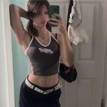 Νέο Ευρωπαϊκό και Αμερικανικό Γιλέκο Spice Girl με Στενή Γραμμή και Στάμπα σε Αντίθεση με Γράμματα από το Amazon του 2024, Μοντέρνο Casual Μπλούζα με Στάμπα και Αντίθεση