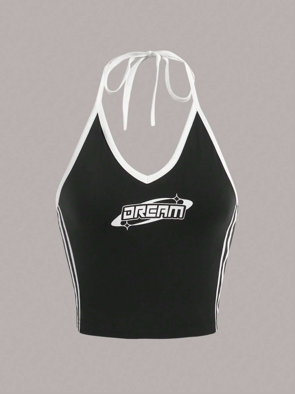 2024 Amazon Nový európsky a americký štýl Spice Girl Slim fit vesta s potlačou písmen, kontrastný módny ležérny top