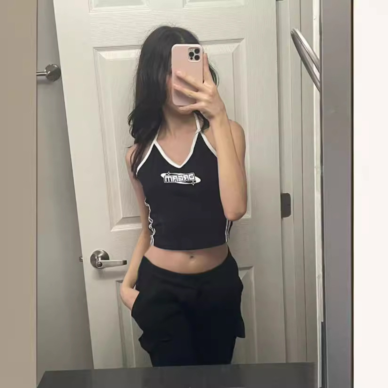 2024 Amazon Nový európsky a americký štýl Spice Girl Slim fit vesta s potlačou písmen, kontrastný módny ležérny top