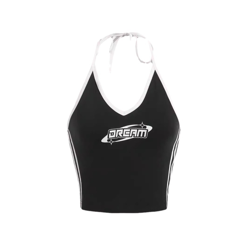 2024 Amazon Nový európsky a americký štýl Spice Girl Slim fit vesta s potlačou písmen, kontrastný módny ležérny top