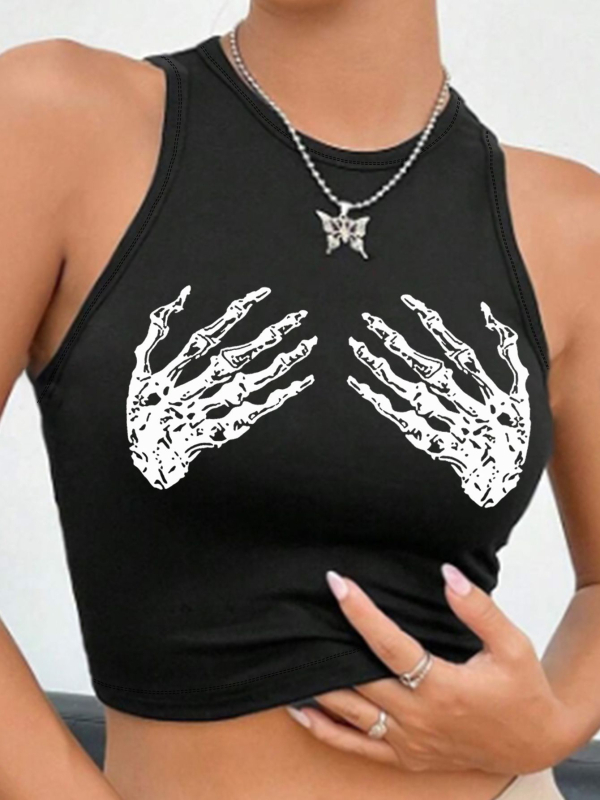 Qiduo Európsky a americký horúci štýl krátkeho topu Y2K cezhraničné leto nový okrúhly výstrih bez rukávov sladký a pikantný tielko v štýle Harajuku