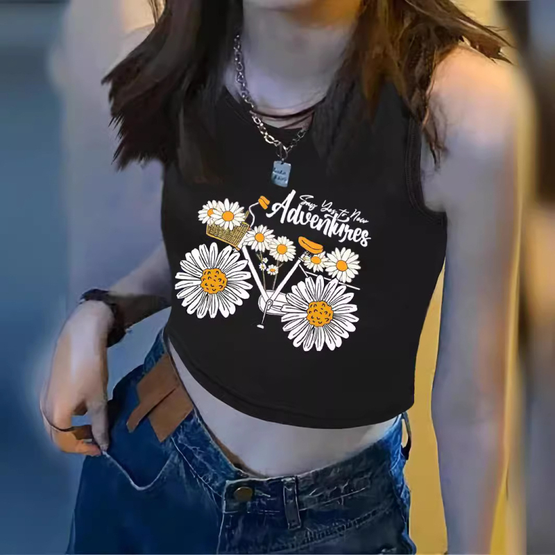 Qiduo Európsky a americký horúci štýl krátkeho topu Y2K cezhraničné leto nový okrúhly výstrih bez rukávov sladký a pikantný tielko v štýle Harajuku