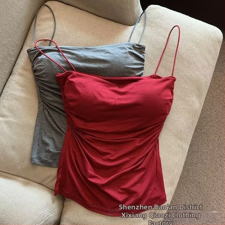 Осемстранна сос на склад Spice Girl Pure Desire плисирана камизола за жени с тънка презрамка, вътрешна част, сладък и горещ стил, без ръкави, малка