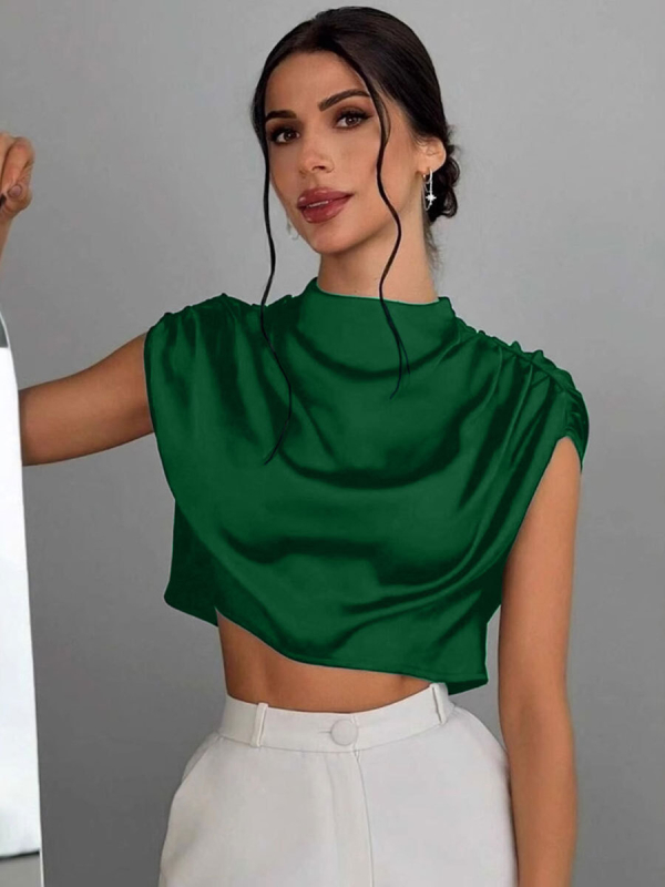 Európske a americké oblečenie Jarné a letné skladané saténové košele, nezávislé stanice cezhraničné populárne saténové imitácie hodvábu krátke košele