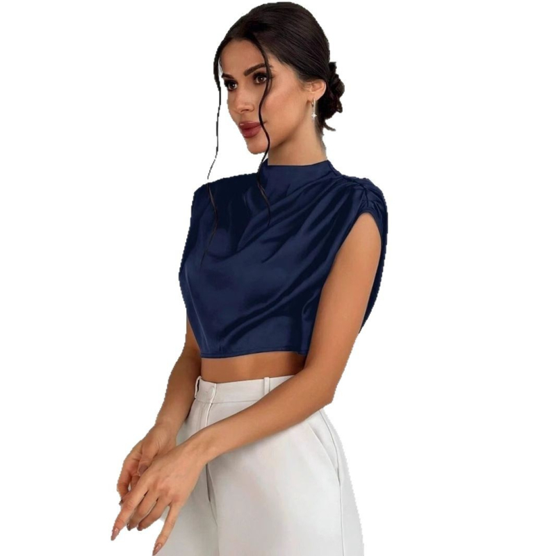 Európske a americké oblečenie Jarné a letné skladané saténové košele, nezávislé stanice cezhraničné populárne saténové imitácie hodvábu krátke košele