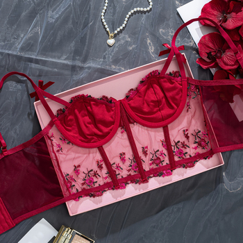 Cross-border Explosions Ατσάλινο Κορσέ Κέντημα Φλοράλ Φιόγκος Μικρό Σλιπ Ψαροκόκαλο Τρίστομο Ρυθμιζόμενο Κορσέ Φόρεμα στον Αφαλό