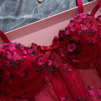 Cross-border Explosions Ατσάλινο Κορσέ Κέντημα Φλοράλ Φιόγκος Μικρό Σλιπ Ψαροκόκαλο Τρίστομο Ρυθμιζόμενο Κορσέ Φόρεμα στον Αφαλό