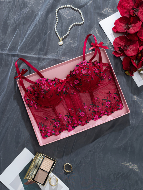 Korzetové šaty Crossborder Explosions s oceľovým okrajom, výšivkou, kvetinovou mašľou a malým závesom, rybia kosť, trojradové nastaviteľné korzetové šaty do pupka