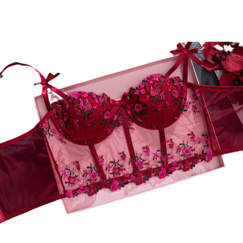 Korzetové šaty Crossborder Explosions s oceľovým okrajom, výšivkou, kvetinovou mašľou a malým závesom, rybia kosť, trojradové nastaviteľné korzetové šaty do pupka