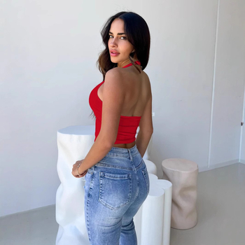 2024 Cezhraničné horúce dámske top s visiacim výstrihom, európske a americké sexy tričko s výstrihom do V a otvoreným chrbtom, spodným topom a pupkom