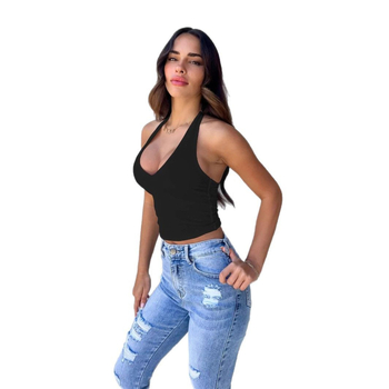 2024 Cezhraničné horúce dámske top s visiacim výstrihom, európske a americké sexy tričko s výstrihom do V a otvoreným chrbtom, spodným topom a pupkom