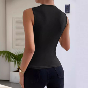 Dámske tričko s cezhraničným európskym a americkým vzorom, jar a leto 2024, nová módna kombinácia, jednofarebný skladaný pulóver bez rukávov s polovičným golierom