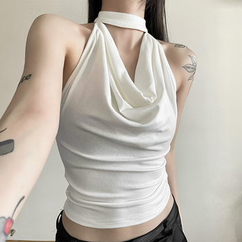 Cezhraničné 2024 Európsky a americký štýl Letné nové dámske jednofarebné slim fit pouličné módne výstrih visiace sexy vesta s otvoreným chrbtom pre ženy