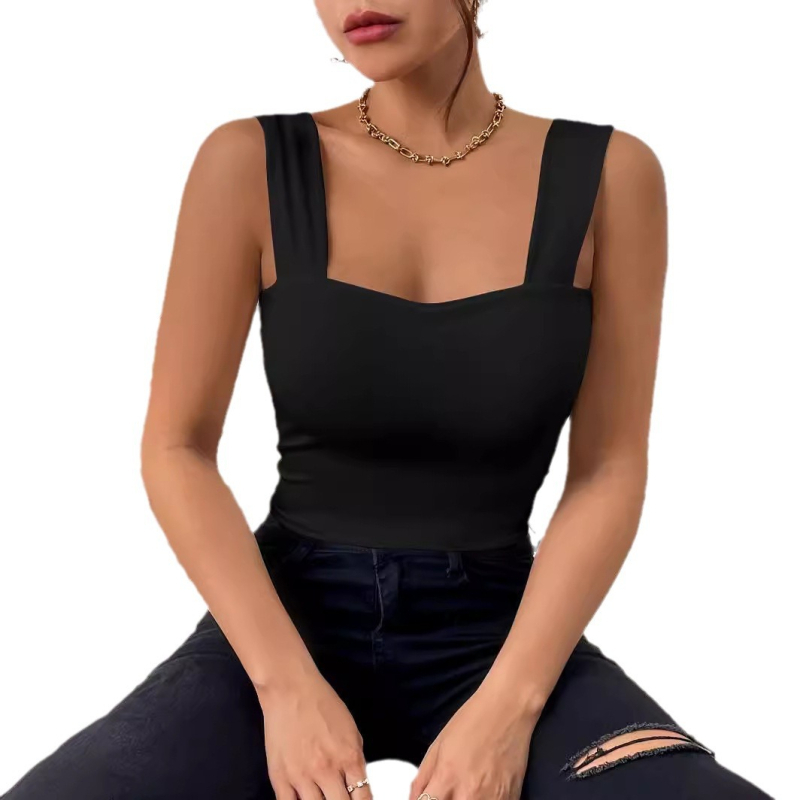 2024 Europa și Statele Unite comerț exterior transfrontalier nou camisol cu curea largă de umăr fără mâneci în formă de U top sexy subțire fată fierbinte