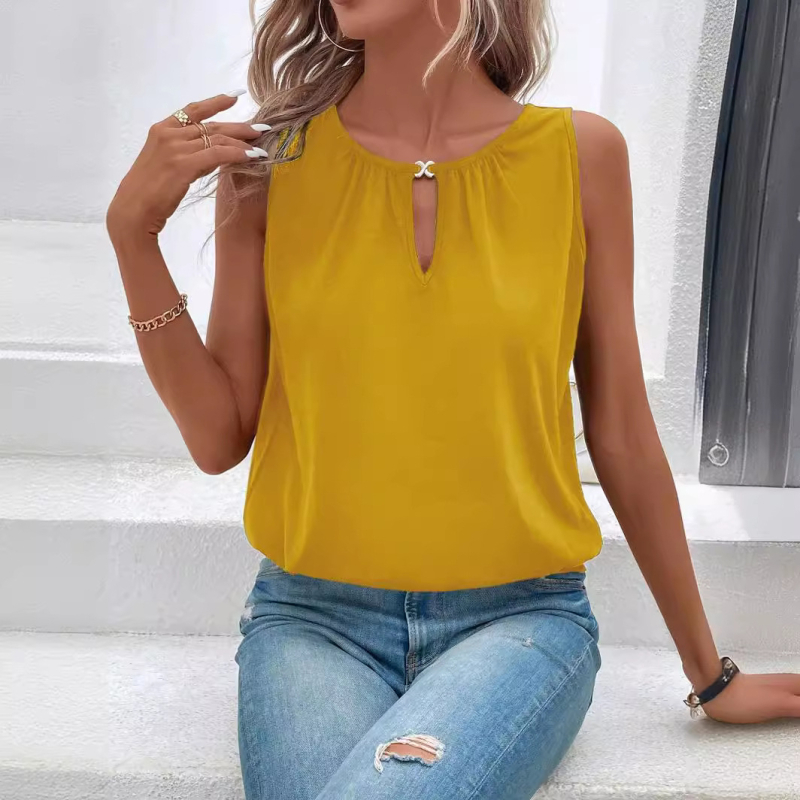 Proljeće i ljeto 2025. Amazon prekogranična europska i američka odjeća, moderan i elegantan dizajn, personalizirani prsluk s okruglim izrezom i kopčom u jednoj boji