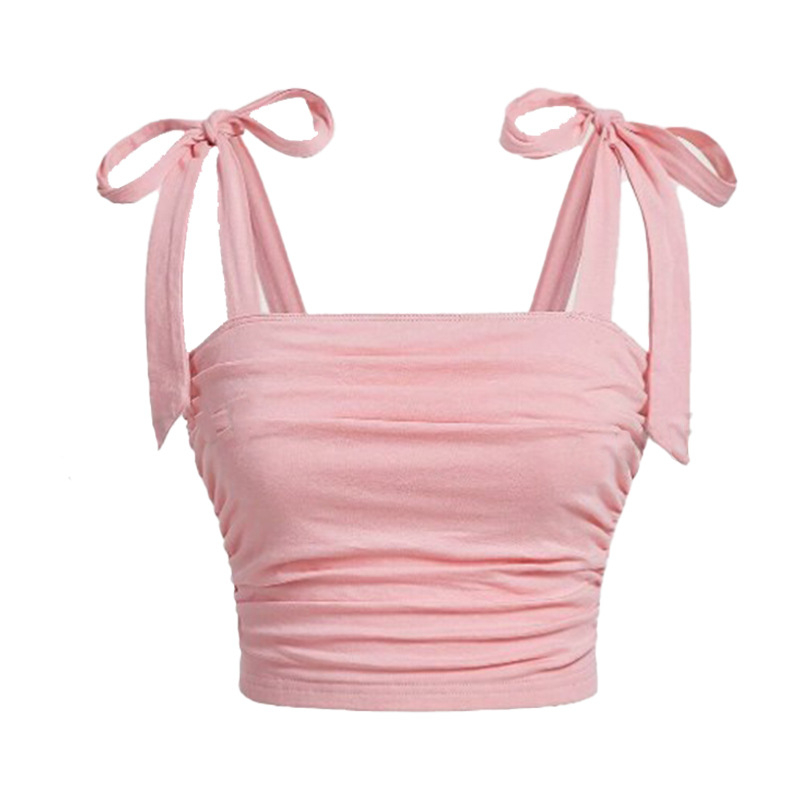 Letná nová módna európska a americká cezhraničná trendová šnurovacia sexi slim fit vesta s hlbokým výstrihom a jednofarebným strihom pre ženy