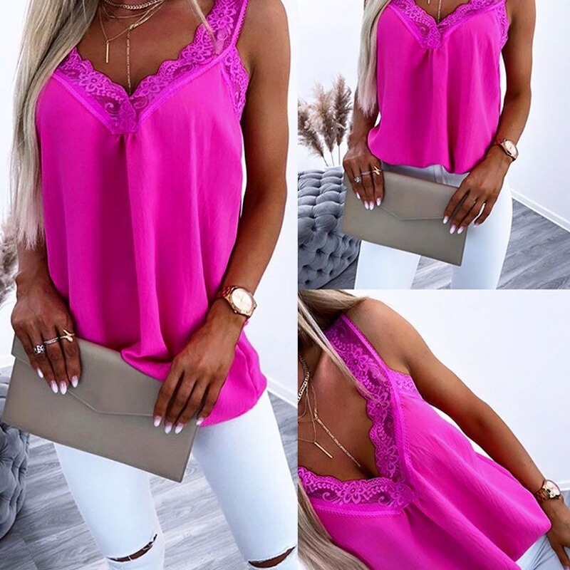 Najpredávanejší európsky a americký nový dámsky top s výstrihom do V a čipkou z roku 2024