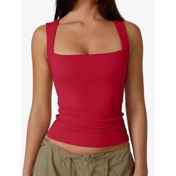 Cezhraničné európske a americké horúce dievčatá nosia dámske letné bezrukávové dámske oblečenie s odhalenými ramenami, štvorcovým golierom a závitovým ramenným popruhom