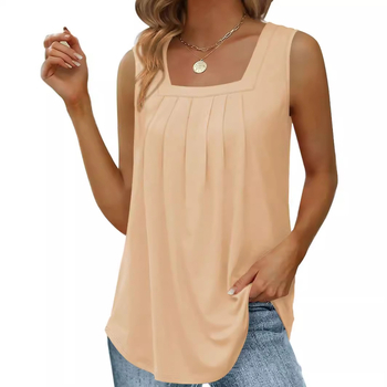 Ευρωπαϊκό και Αμερικανικό Διασυνοριακό Ηλεκτρονικό Εμπόριο Μονόχρωμο Καλοκαιρινό Ριχτό Casual Πλισέ Φανελάκι με Τετράγωνη Λαιμόκοψη Μοντέρνο Casual Αμάνικο