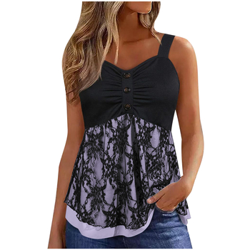 Γυναικείο καλοκαιρινό γιλέκο με κουμπιά και πλισέ λαιμόκοψη V, για γυναίκες, ευρωπαϊκού και αμερικανικού στιλ, χωρίς μανίκια, με δαντέλα και ραφές.