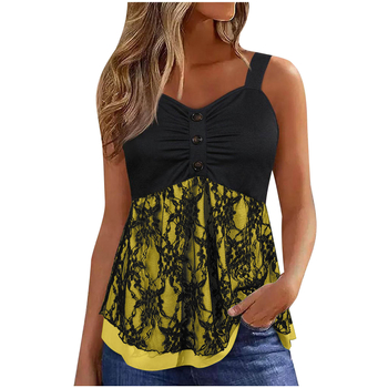 Γυναικείο καλοκαιρινό γιλέκο με κουμπιά και πλισέ λαιμόκοψη V, για γυναίκες, ευρωπαϊκού και αμερικανικού στιλ, χωρίς μανίκια, με δαντέλα και ραφές.