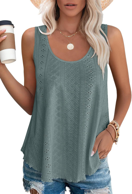 2024 Amazon europski i američki prekogranični ženski ljetni prsluk bez rukava s okruglim izrezom, šifonska košulja s plisiranim vrhom