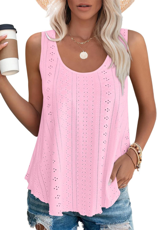 2024 Amazon europski i američki prekogranični ženski ljetni prsluk bez rukava s okruglim izrezom, šifonska košulja s plisiranim vrhom