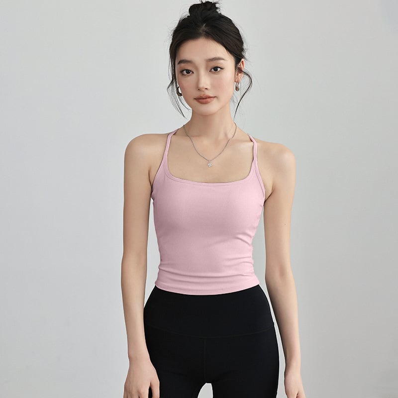 Vestă sport pentru fitness cu bretele transfrontaliere, cu intensitate medie, integrată, cu pad fix pentru piept, antrenament, sutien sport, yoga, top