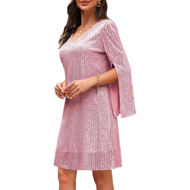 Rochie scurtă mulată cu decolteu în V, sexy, cu paiete, pentru femei din înalta societate, 2024, comerț transfrontalier european și american