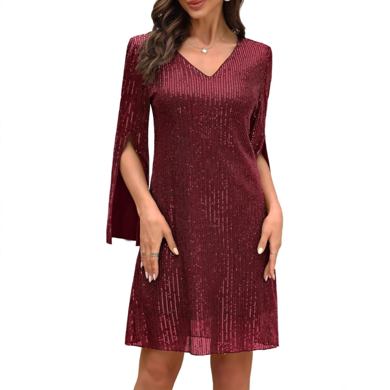 Rochie scurtă mulată cu decolteu în V, sexy, cu paiete, pentru femei din înalta societate, 2024, comerț transfrontalier european și american