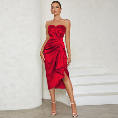 WBH0124Dress2024 Nové európske a americké jednoduché sexi šaty bez ramienok s bočným rozparkom a úzkym strihom pre ženy