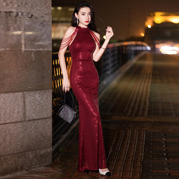 Ľahké luxusné flitrované šaty na toast s rybím chvostom, slim fit dlhé svadobné svadobné zásnubné banketové večerné šaty pre ženy