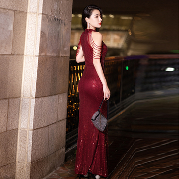 Ľahké luxusné flitrované šaty na toast s rybím chvostom, slim fit dlhé svadobné svadobné zásnubné banketové večerné šaty pre ženy