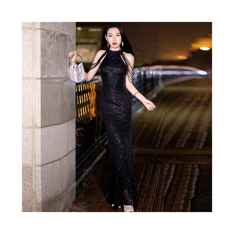 Ľahké luxusné flitrované šaty na toast s rybím chvostom, slim fit dlhé svadobné svadobné zásnubné banketové večerné šaty pre ženy