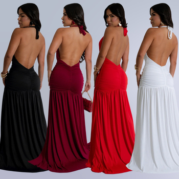 2025-ös, határokon átnyúló AliExpress Amazon európai és amerikai divatos női szexi temperamentumos, lógó nyakú, mély V-nyakú, hasított ruha