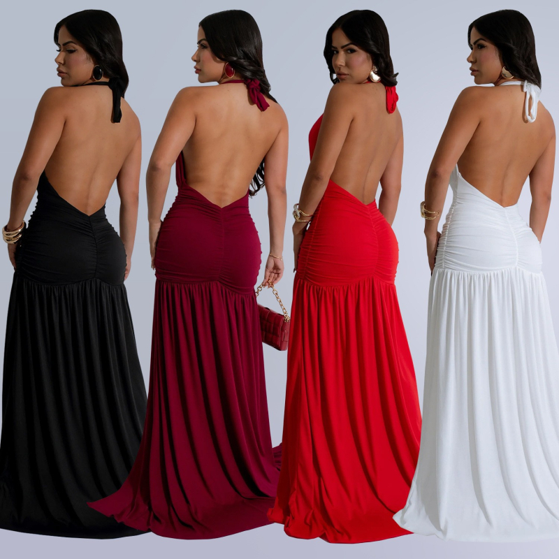 2025-ös, határokon átnyúló AliExpress Amazon európai és amerikai divatos női szexi temperamentumos, lógó nyakú, mély V-nyakú, hasított ruha