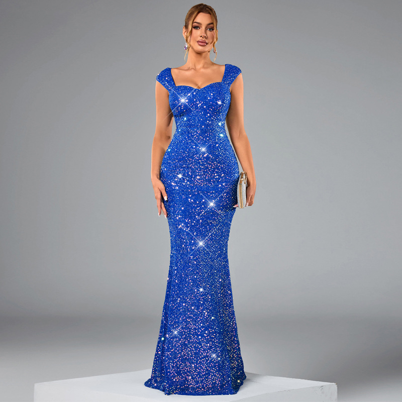 Europa, Amerika i Bliski istok Vanjska trgovina Prekogranična INS Jednobojna V-izrezna šljokica s remenom visokog struka Večernja haljina s ribljim repom Duga haljina