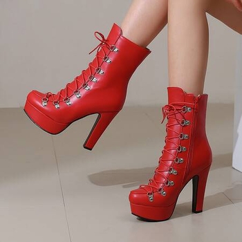 Cizme de iarnă noi la modă 2024, cizme scurte simple europene și americane, cu cap rotund metalic, impermeabile, cu platformă, toc gros, pantofi de damă pentru comerț exterior